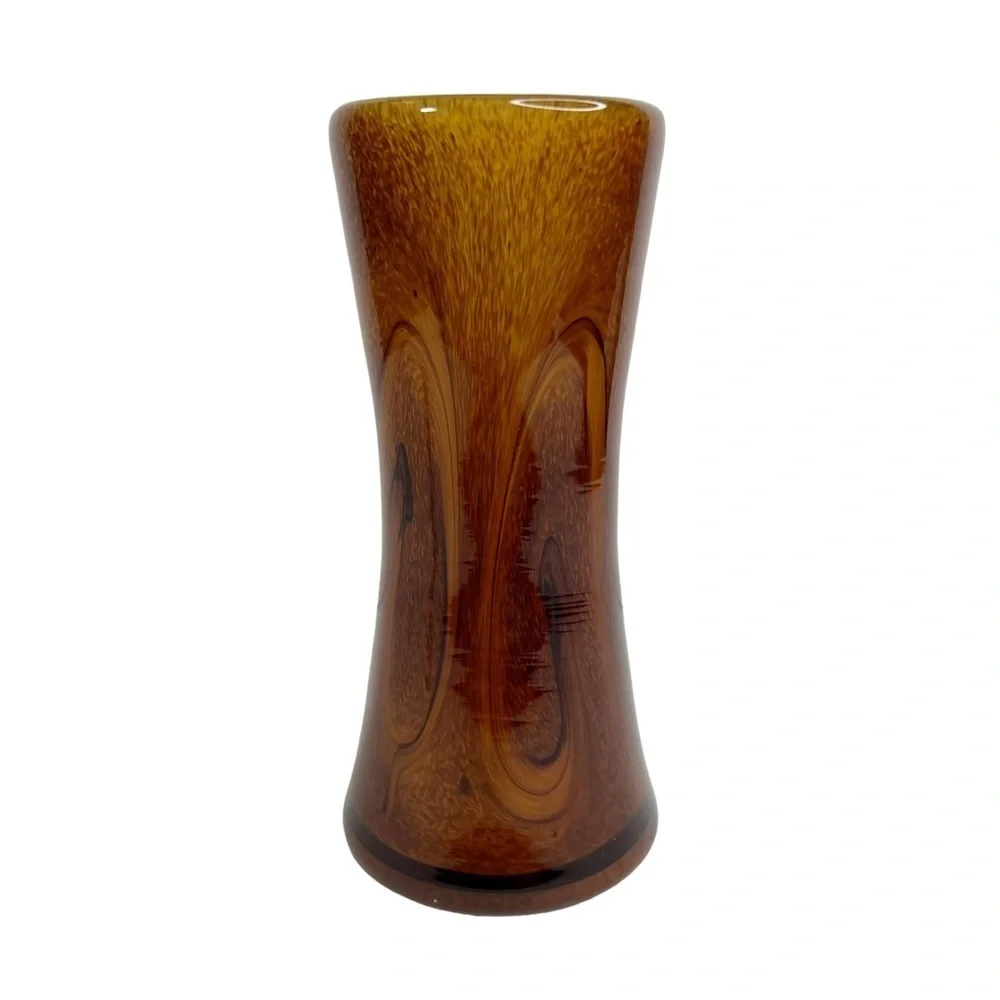 Root Beer Brown Swirled Speckled Glass Cylinder Vase